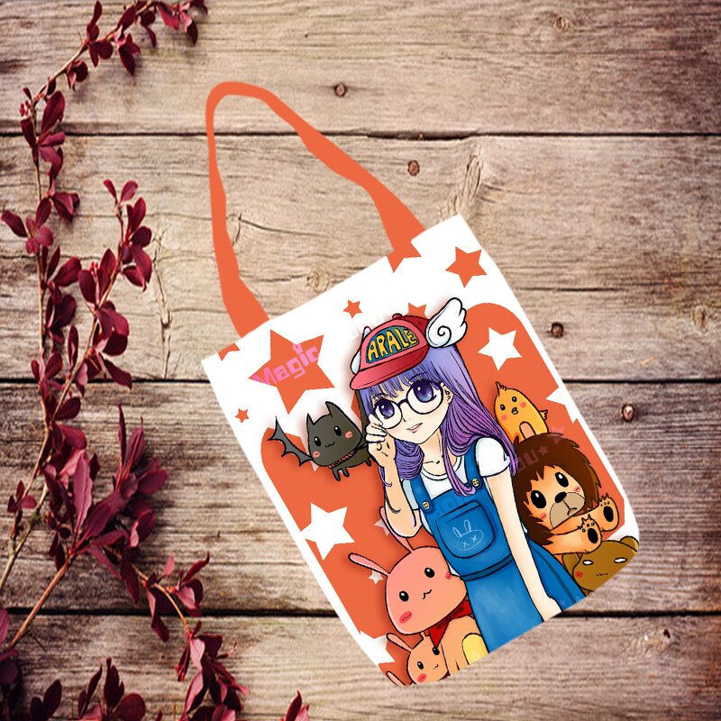 1 Uds lindo Arale Anime hombro de la lona bolsas Casual Bolsa Tote de dibujos bolso de Viaje unisex: see chart5