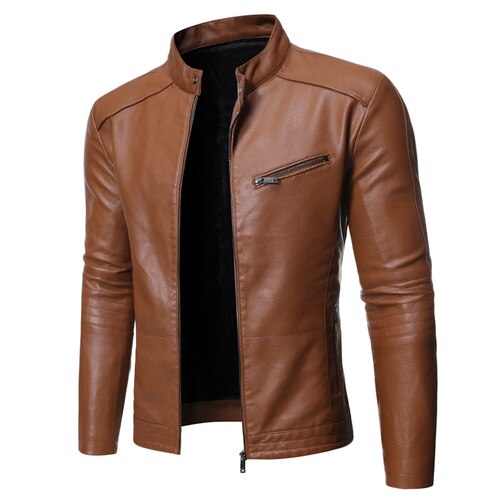 Men Jacket Leather Motorcycle Men's Leather Lapel Versatile Personality Slimming Zipper Pocket Men's Wash Leather Coat: Yellow / L