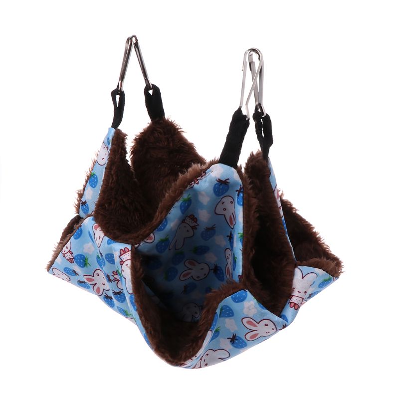 Hamaca de doble capa para mascotas, forro polar de felpa suave de invierno cálido nido colgante, cama para dormir, mascotas pequeñas, hámster, ardilla, Chinchilla, cerdo: Azul / L