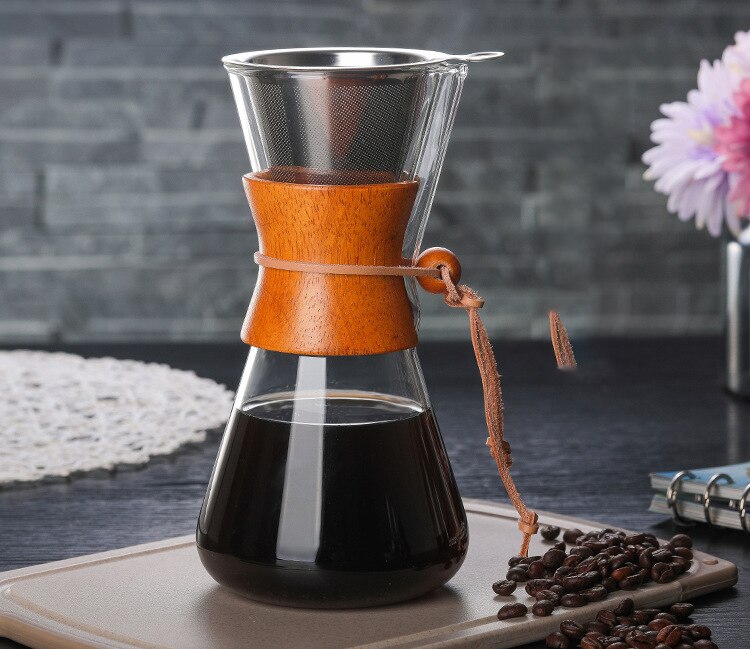Glas kaffekande kaffemaskine espressomaskine med rustfrit stål filterkrukke barista percol højtemperaturbestandig: 600ml med filter