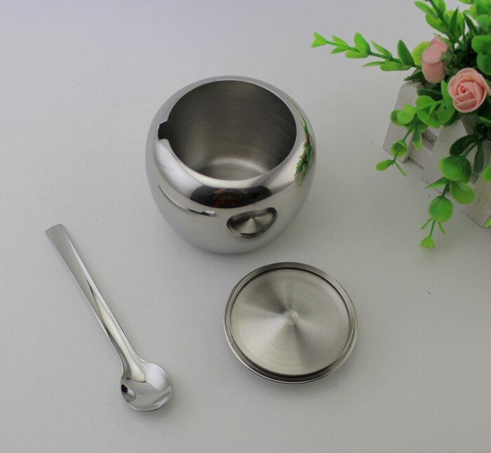 Stainless Steel Sugar Bowl with Lid and Sugar Spoon, 450 Milliliter