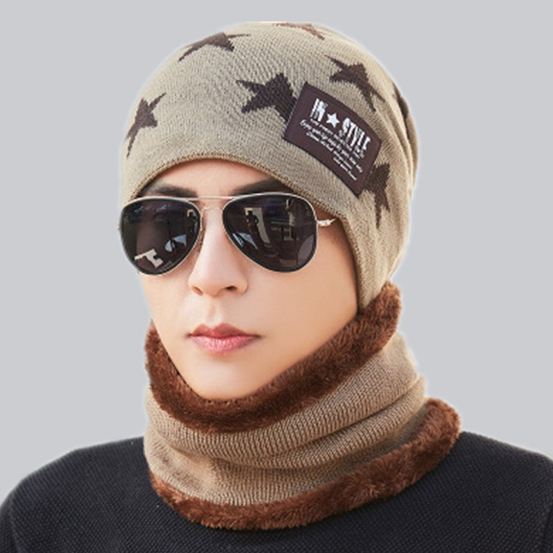 Forældre barn udendørs 2 stk super varm vinter balaclava uld huer strik hue og tørklæde til 3-12 år pige drenge hatte: Voksen khaki