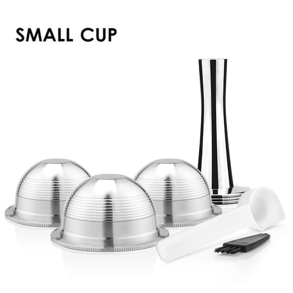 ICafilasSVIP Stianless Steel Reusable Vertuoline Capsule For Nespresso Vertuo Coffee Filter Espresso For Vertuo Plus: 3 Small 1 Tamper
