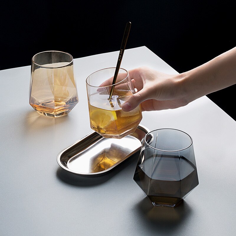 Geometrisk sekskantet glass phnom penh sølvkant husholdning gjennomsiktig drikke kopp te whisky