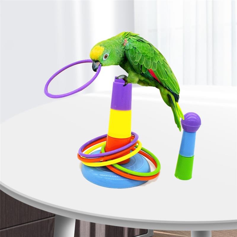 Juego de anillos de plástico para pájaros, juguete de inteligencia para entrenar loros, anilla para lanzar, altura ajustable, creativa, juguetes de aves, suministros de aves