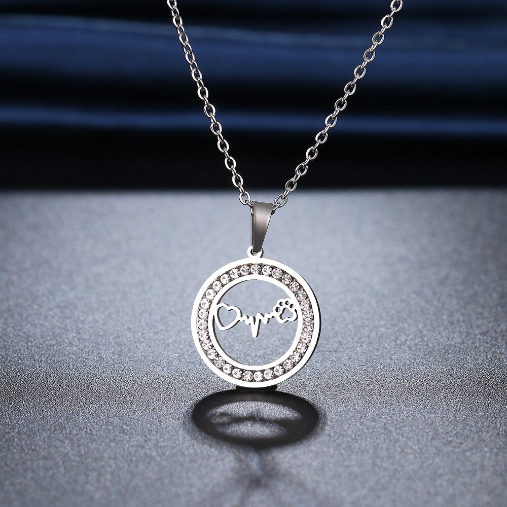 Cacana 316L Rvs Cartoon Hond Poot Ketting Crystal Rhinestone Kettingen Voor Vrouwen Wedding Valentijnsdag