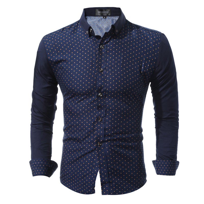 Vogue Brand Nice Male Shirt Long-Sleeves Tops Splicing Small Mushrooms Mens Dress Shirts Slim Men Shirt 2XL