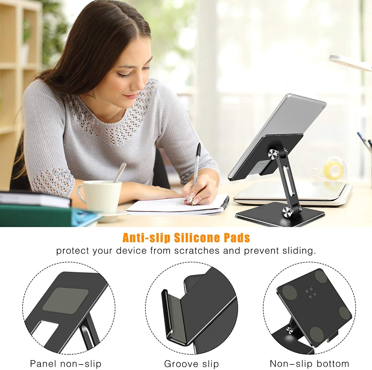 Foldable Aluminum Tablet Stand,Dual Height and Angle Adjustable Bracket for 4"-15.6” Tablet/Ipad/Cell Phone