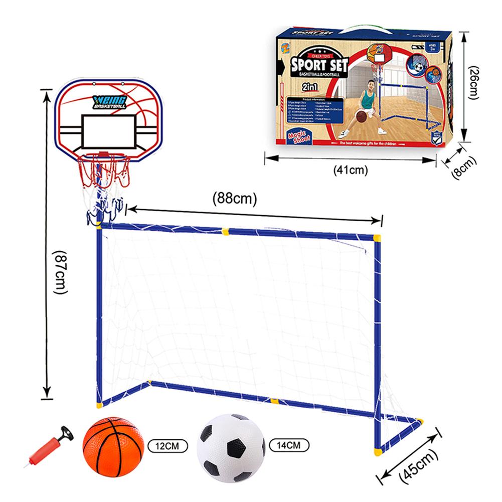 Portería de fútbol con aro de baloncesto para niños, 2 en 1, deportes al aire libre, soporte de baloncesto