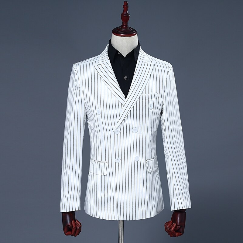 Costume croisé rayé blanc pour hommes, Costume 2 pièces (veste + pantalon), pour marié, de mariage,