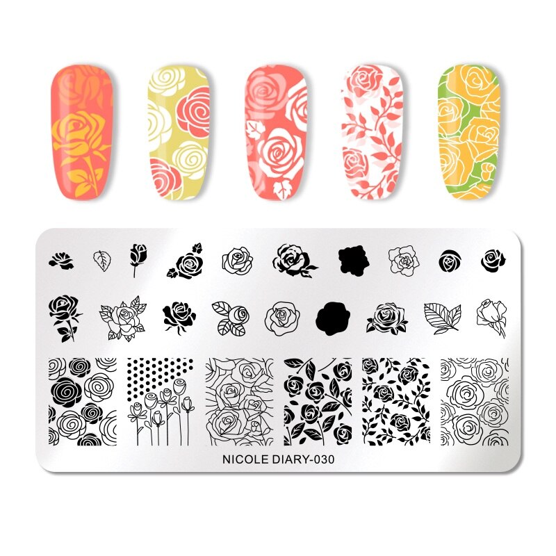 Nicole Dagboek Valentijnsdag Nail Stempelen Plaat Rechthoek Ronde Nail Art Stamp Image Template Diy Nail Plate Print Stencil: ND-030