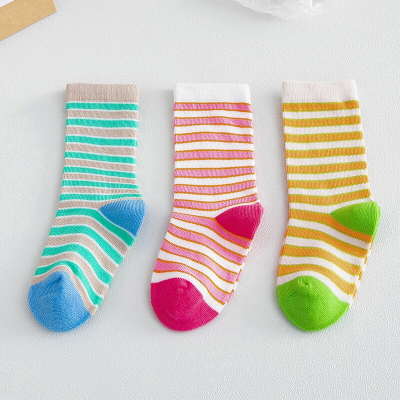 3 Paren/set Kleurrijke Kinderen Sokken Katoenen Sokken Voor Jongen Gestreepte Casual Sokken Voor Kinderen Meisjes Kids Sport Sokken 1-8Y: C / 1-3T