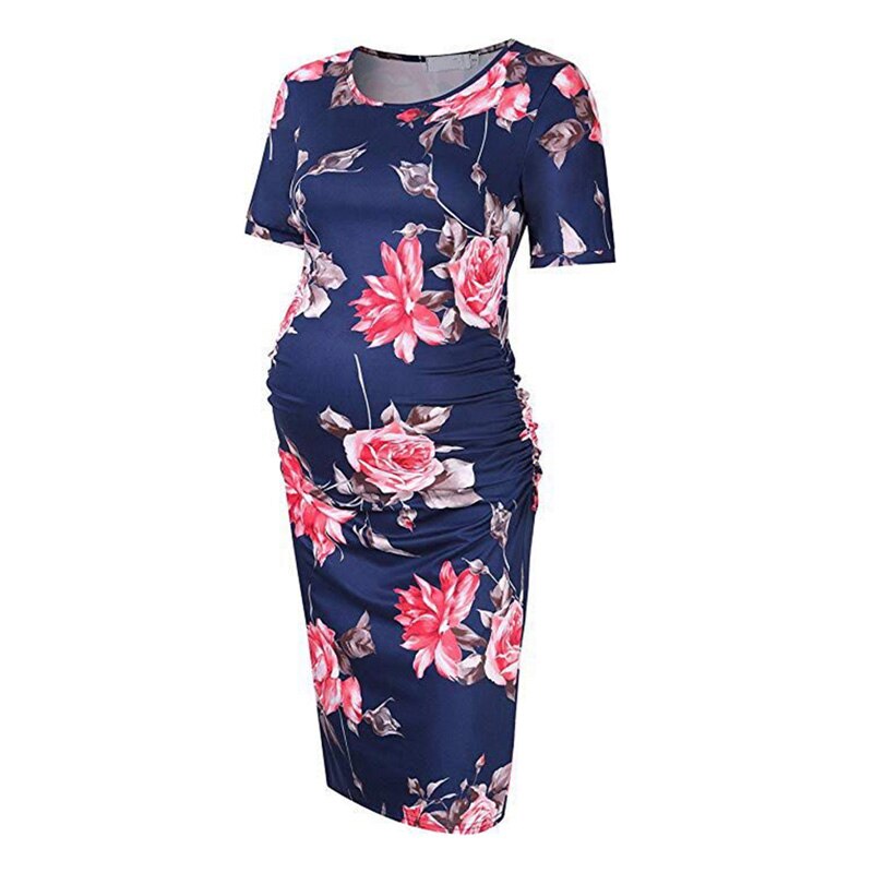 Summer Casual Women Short Sleeve Pregnant Maternity Dress Knee Length Flower Maternity Clothes Pregnancy Dress