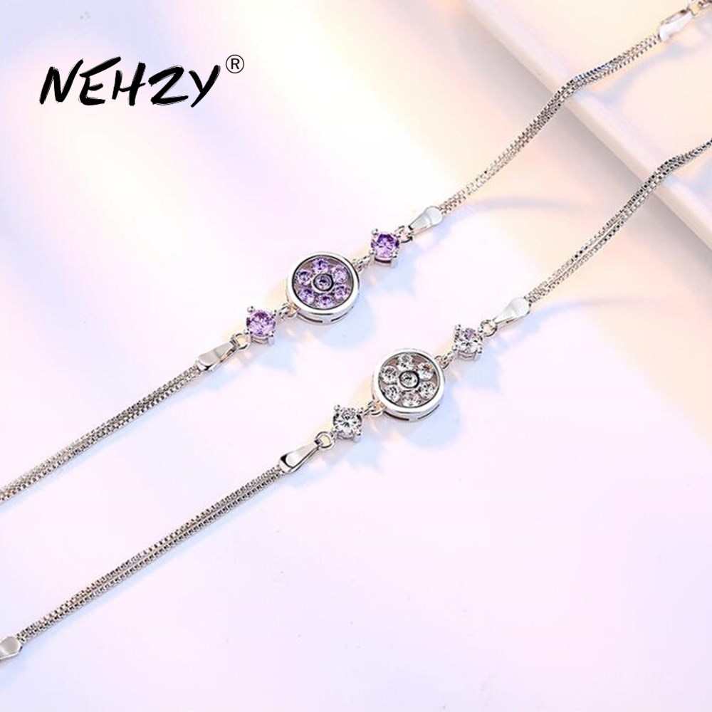 NEHZY S925 Stamp jewelry retro woman bracelet round cubic zirconia bracelet length 19.5CM