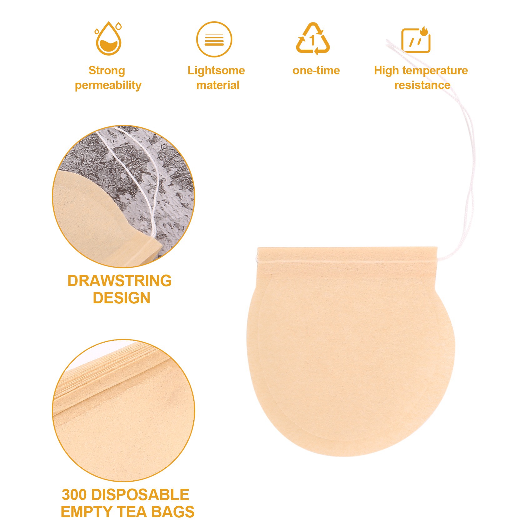 Torebki na herbatę, 300 sztuk jednorazowych pustych torebek na herbatę Zaparzacz robić herbaty Torebki na herbatę ze sznurkiem Bezpieczne torebki na herbatę z naturalnego materiału robić luźnych ziół liściastych Te