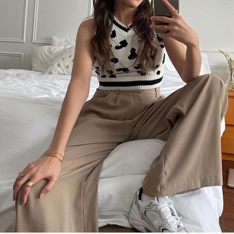 Knitted Sweater Vest Y2K Aesthetics Cow Parttern E-girl Vintage Sleeveless Pullovers Summer Casual Knitwear Women Clothing