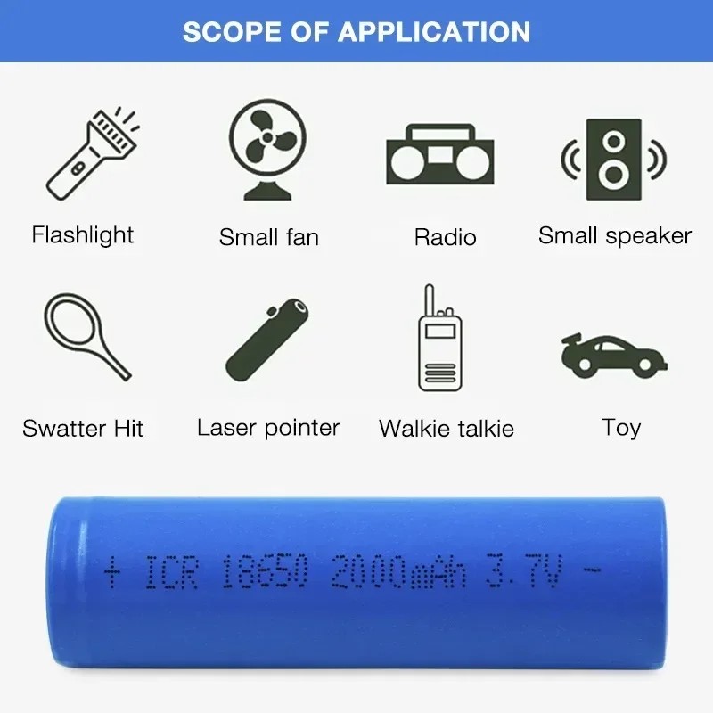 18650 Battery 3.7 v 2000mah 18650 Lithium Rechargeable Battery For Flashlight batteries