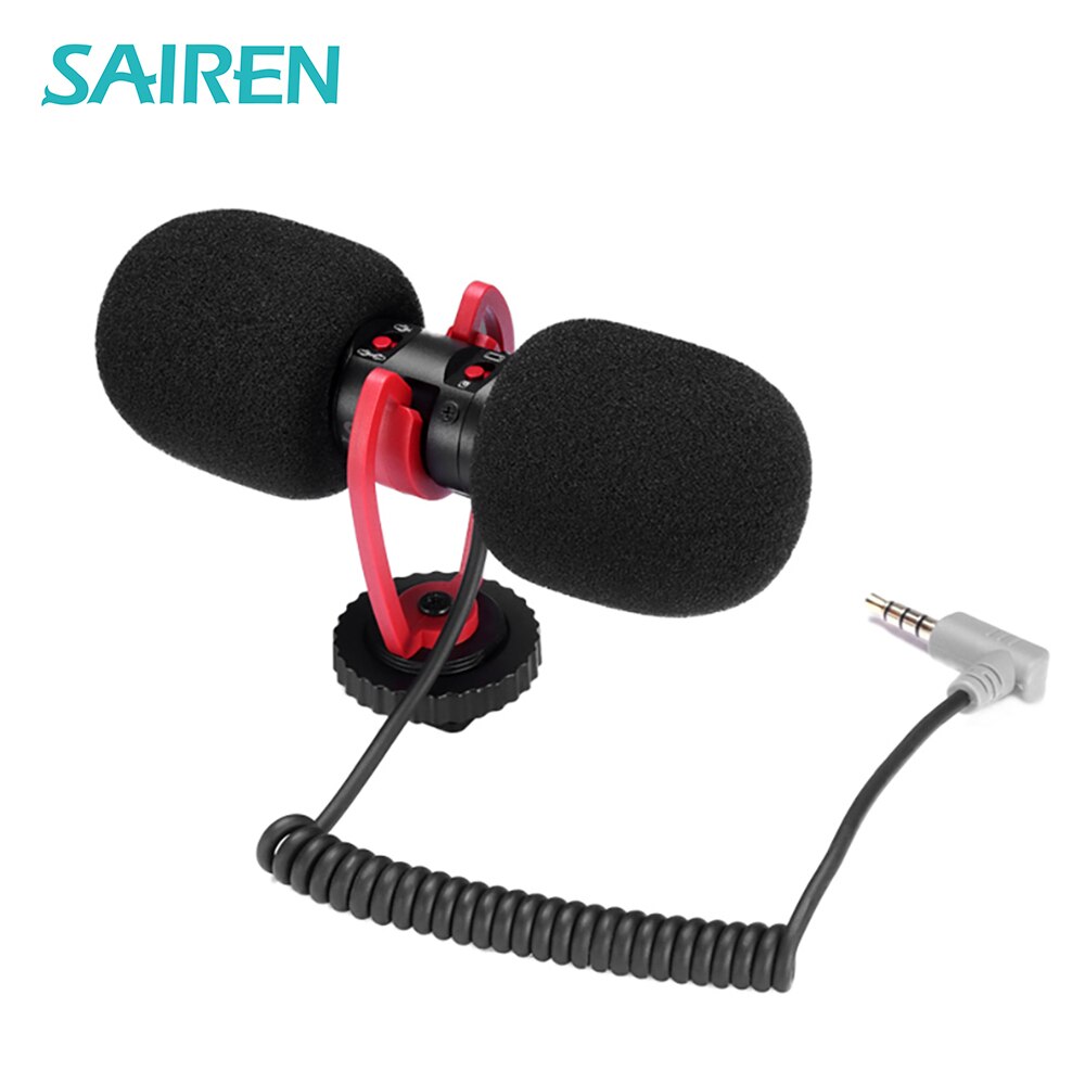 SAIREN T-MIC Dual-Head Mini Microphone Super-Cardioid Stereo Record Mic 3.5mm TRRS Plug for DSLR Camera Smartphone Video Vlog