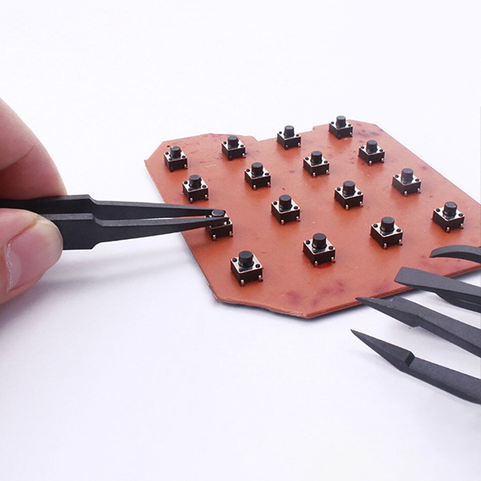 Anti-static Carbon fiber Electronic Tweezers Kit ESD Plastic Forceps PCB Repair Industrial Tweezers Hand Tool Set Operated Tools