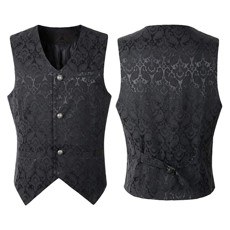 Vuxna män vintage väst väst viktoriansk svart steampunk stil gotisk jacquard svala topp ädel kostym för mäns kavaj kostym: Svart / Xl