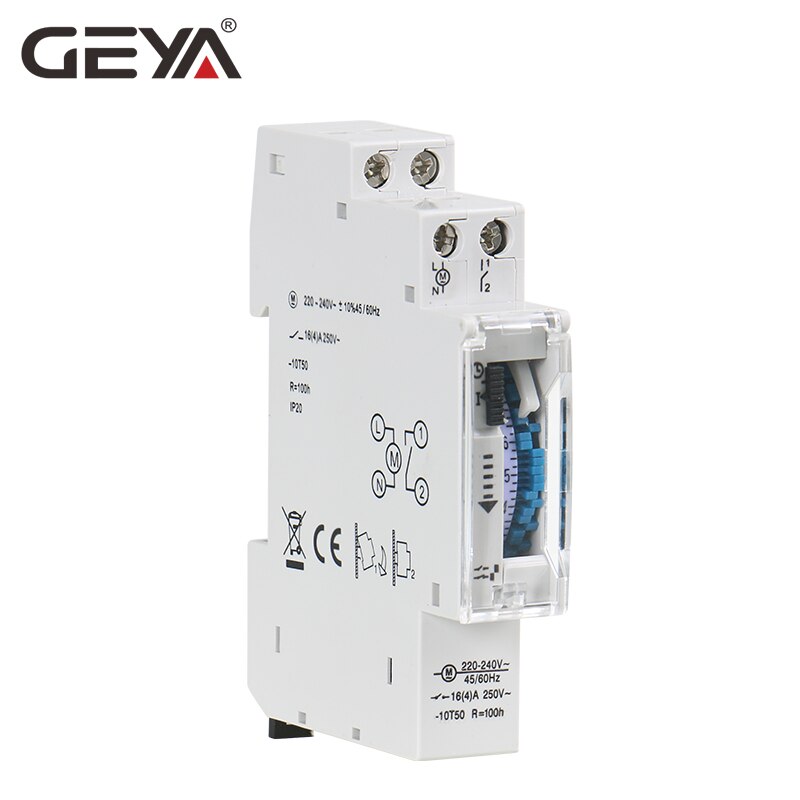 Geya  tb45 mekanisk timer switch 17.5mm bredde timer 110v 220v din skinne tids indstillet interval 15 minutter kvarts kontrol timer