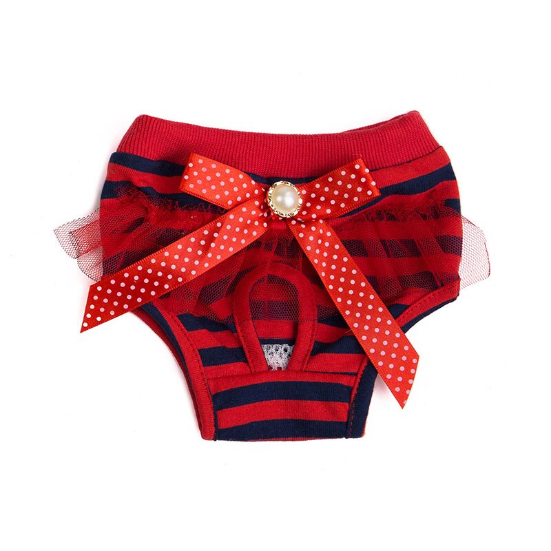 Bow rayé Pet physiologique pantalon pour femme petit chien chien chiot lavable Durable chien couches couche courte sous-vêtement pour animaux de compagnie: Rouge / XL