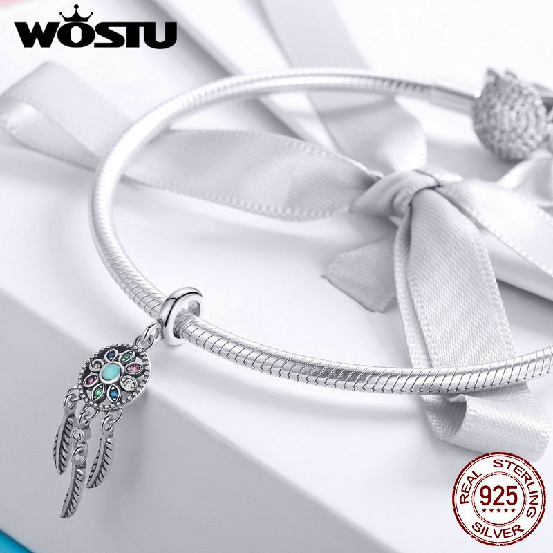 WOSTU 100% 925 Sterling Silver Beautiful Dream Dangle Charms Fit Bracelet & Necklace Pendant Delicate Jewelry FIC961