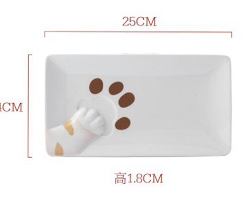 [MPK Cat Plates] Porcelain Cat Paw Plate, Cat Stealing Food Plate: Design 2