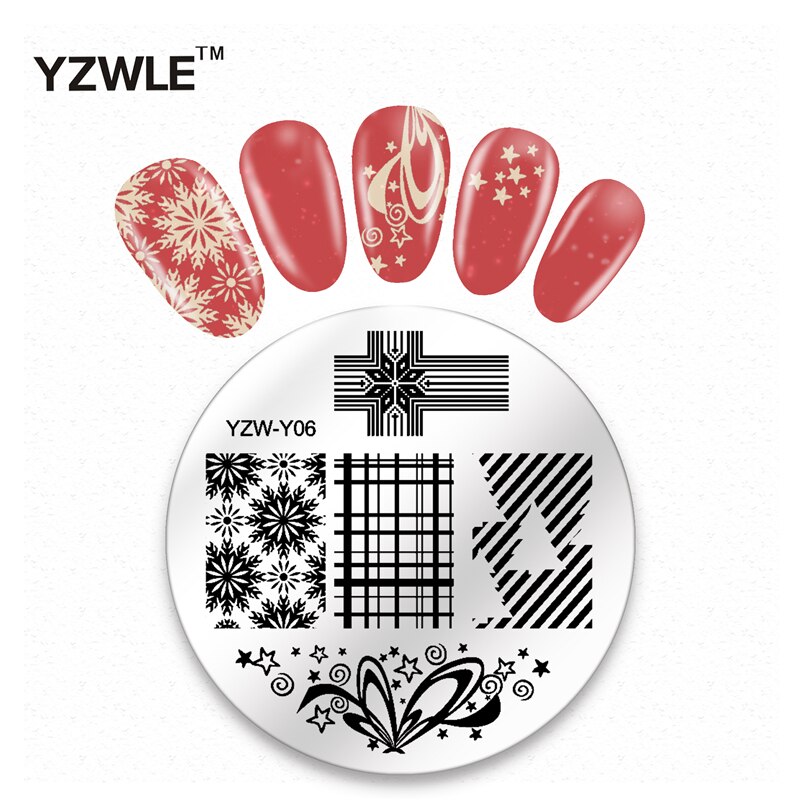 YZWLE 1 feuille ronde noël Nail Art Image timbre estampage plaques manucure modèle bricolage polonais pochoir