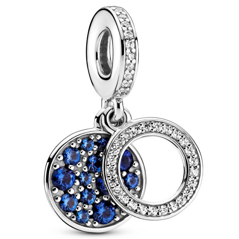 Vraie Rose Mousseux Logo & Couronne O Rose & Bleu Cristal Pendentif Perles 925 En Argent Sterling Charme Idéal Pour Bracelet Bijoux De: 2