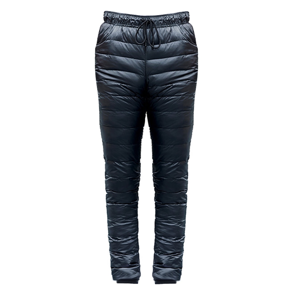 Winter Men Women Goose Down Pants Outdoor Camping Skiing Pants Thicken Waterproof Warm Slim Trousers: Black / 2XL