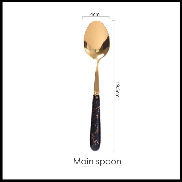 Zastawa stołowa do kuchni zestaw sztućców zestaw złotych sztućców zestaw sztućców ze stali nierdzewnej luksusowy nóż łyżka zestaw obiadowy Western Ceramics: black main spoon