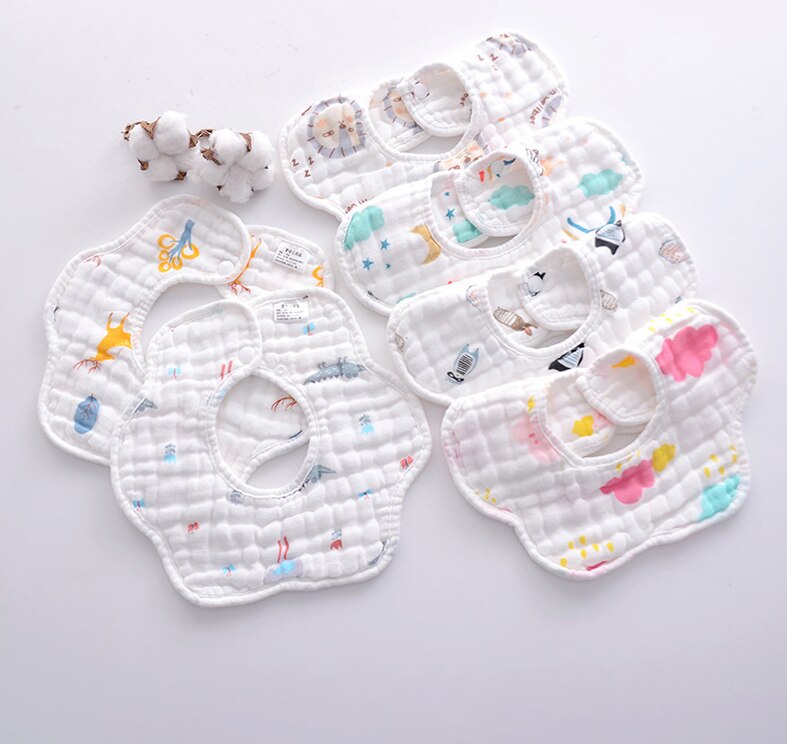 Bavoirs en mousseline de gaze pour bébé, Rotation à 360 degrés, 8 couches, Bandana, serviette pour -né, 2 pièces/lot: 2pcs Random Color C