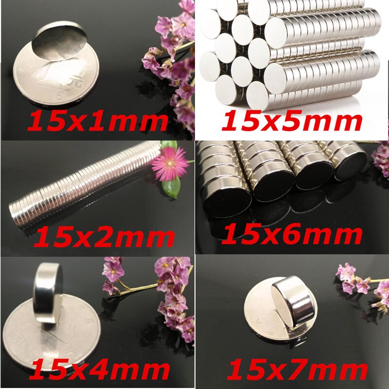 imanes Dia15x1 15x2 15x4 15x5mm N35 Super Strong Rare Earth Craft Model NdFeb Neodymium Magnet 15*1 to5mm Round Magnets