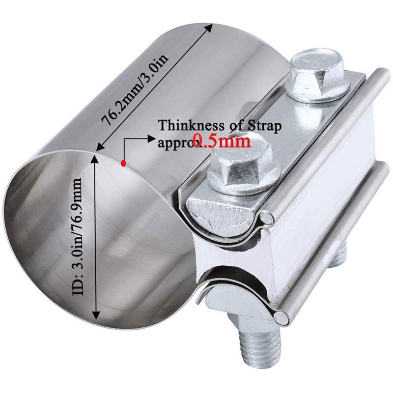 2 stuks 3.0 inch uitlaatbandklembus met stootverbinding, roestvrijstalen klembuis