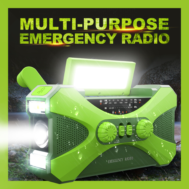 10000mAh Emergency Radio Solar Hand Crank Radio AM/FM/NOAA with LED Flashlight SOS Alarm Reading Light Power Bank for Cell Phone