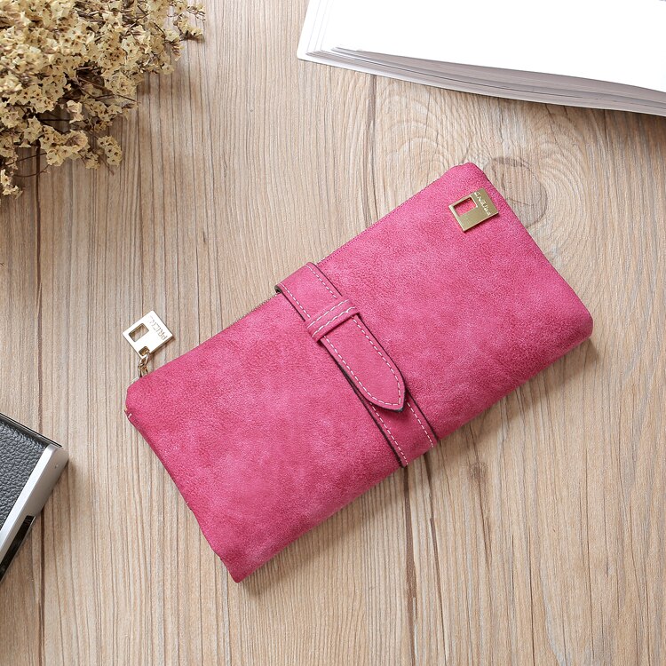 Solid Koord Nubuck Leer Rits Lange Vrouwen Portemonnee Telefoon Tas Luxe Portefeuilles Portemonnee Kaarthouder Clutch: RoseRed