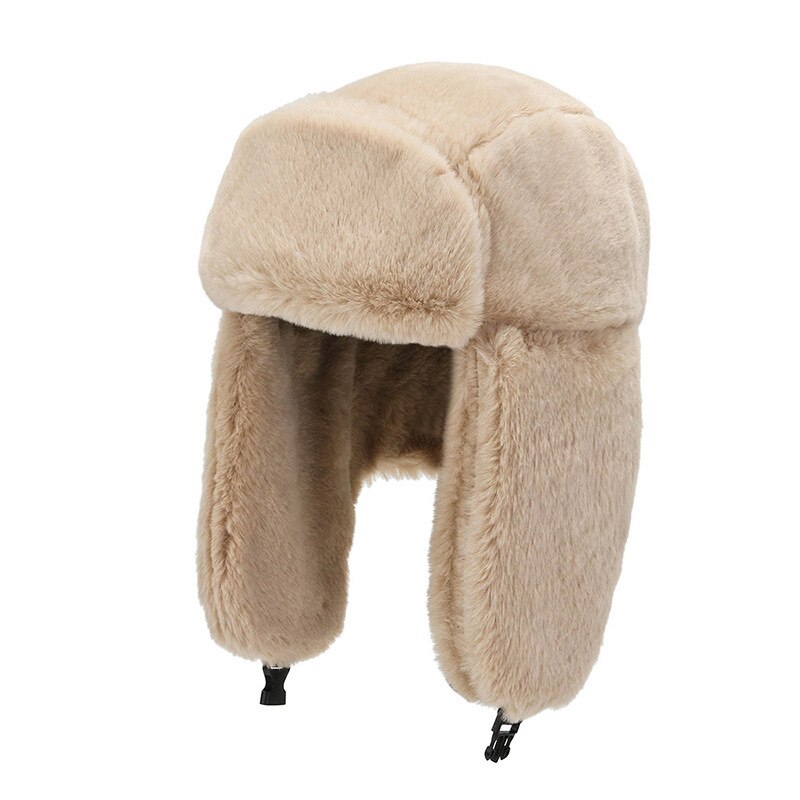 Gorro de esquí de invierno para ciclismo, orejeras cálidas, gruesas, de felpa, con orejeras, para hombres y mujeres, de piel sintética, a prueba de viento, estilo bombardero ruso