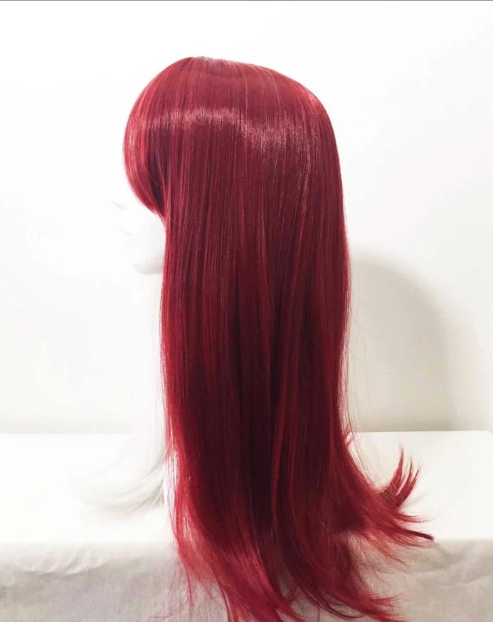 Unisex Half Red Half White Two Tone Long Straight Synthetic Hair Cosplay Wig