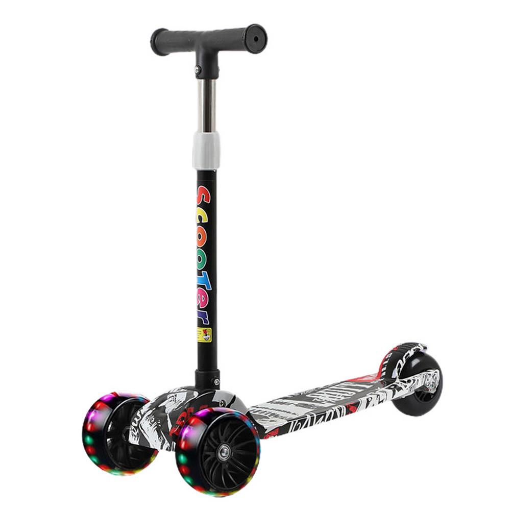 Scooter a tre ruote per bambini Scooter portatile pieghevole a una chiave Scooter Graffiti regolabile in altezza con ruote illuminate: 03