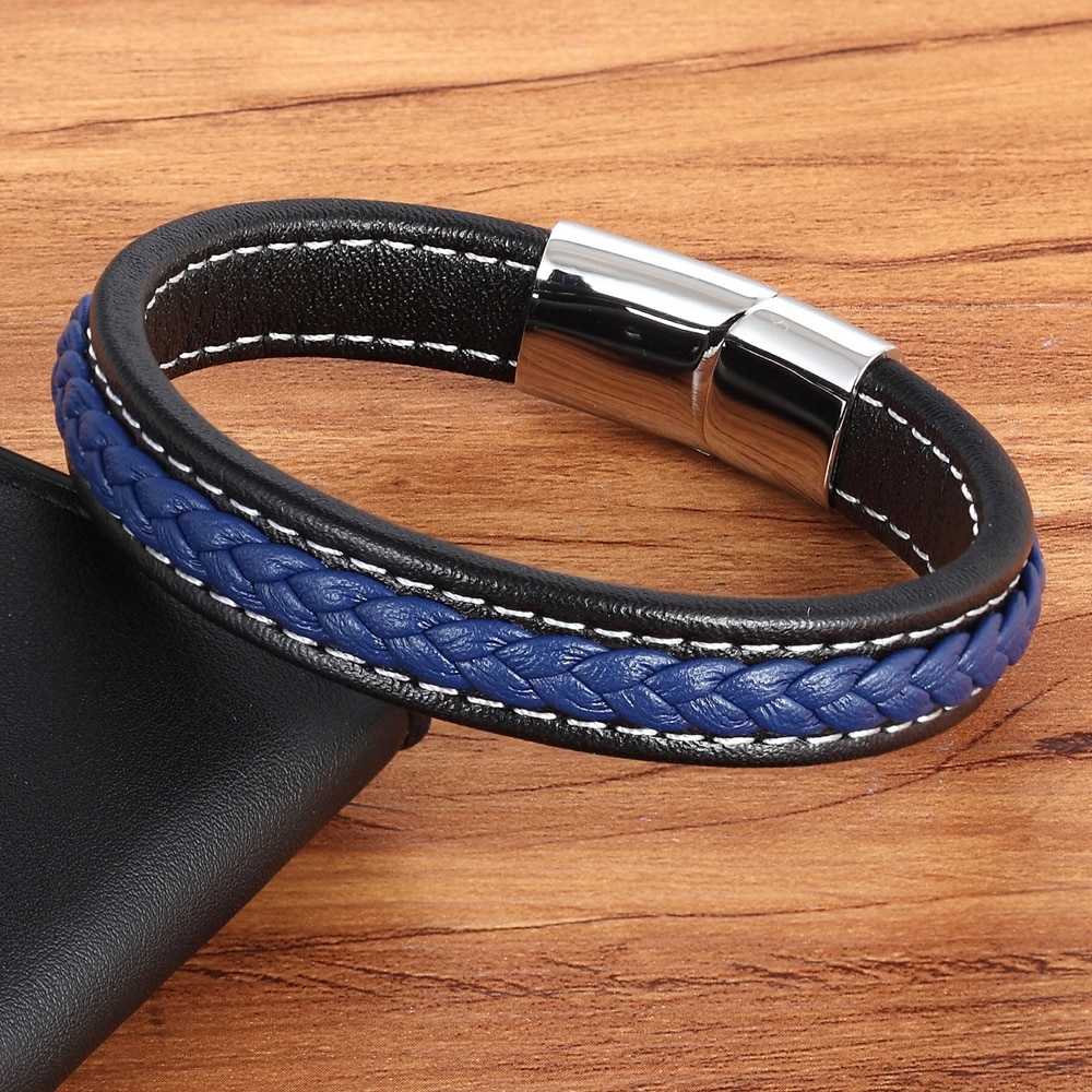 Armband Mannen Roestvrij Staal Lederen Armbanden Magnetische Sluiting Gevlochten Trendy Armband Armband Charme Armbanden Mannelijke Pols Band Cadeaus