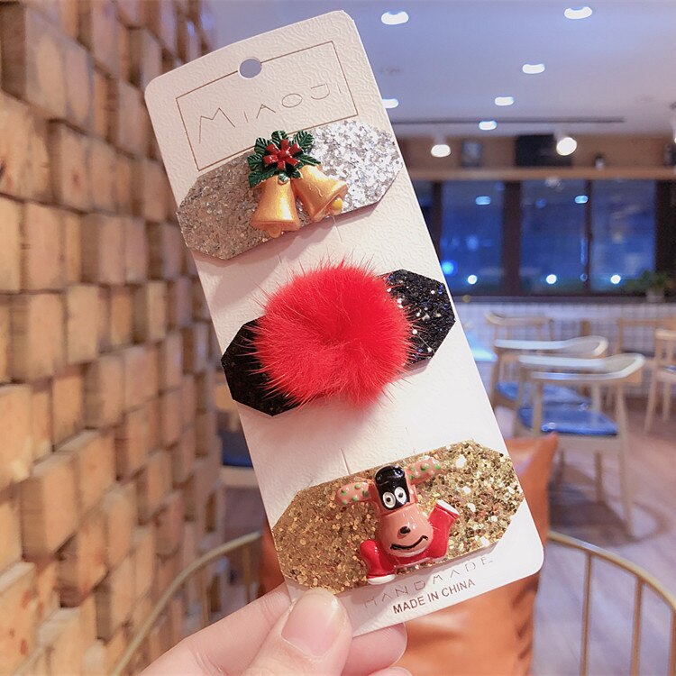 Zuid-koreaanse kerstjaar kinderhaaraccessoires baby bb clip kerstman haarspeldjes meisjes hoofdtooi set: Ling dang qiu elk 3 stuks met kaart
