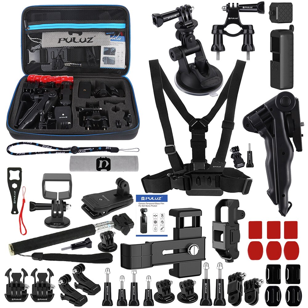 PULUZ 43-in-1 Action Camera Accessories Kit Chest Strap/Suction Cup Mount/Grip Tripod Mount/Handlebar Mount for DJi Osmo Pocket