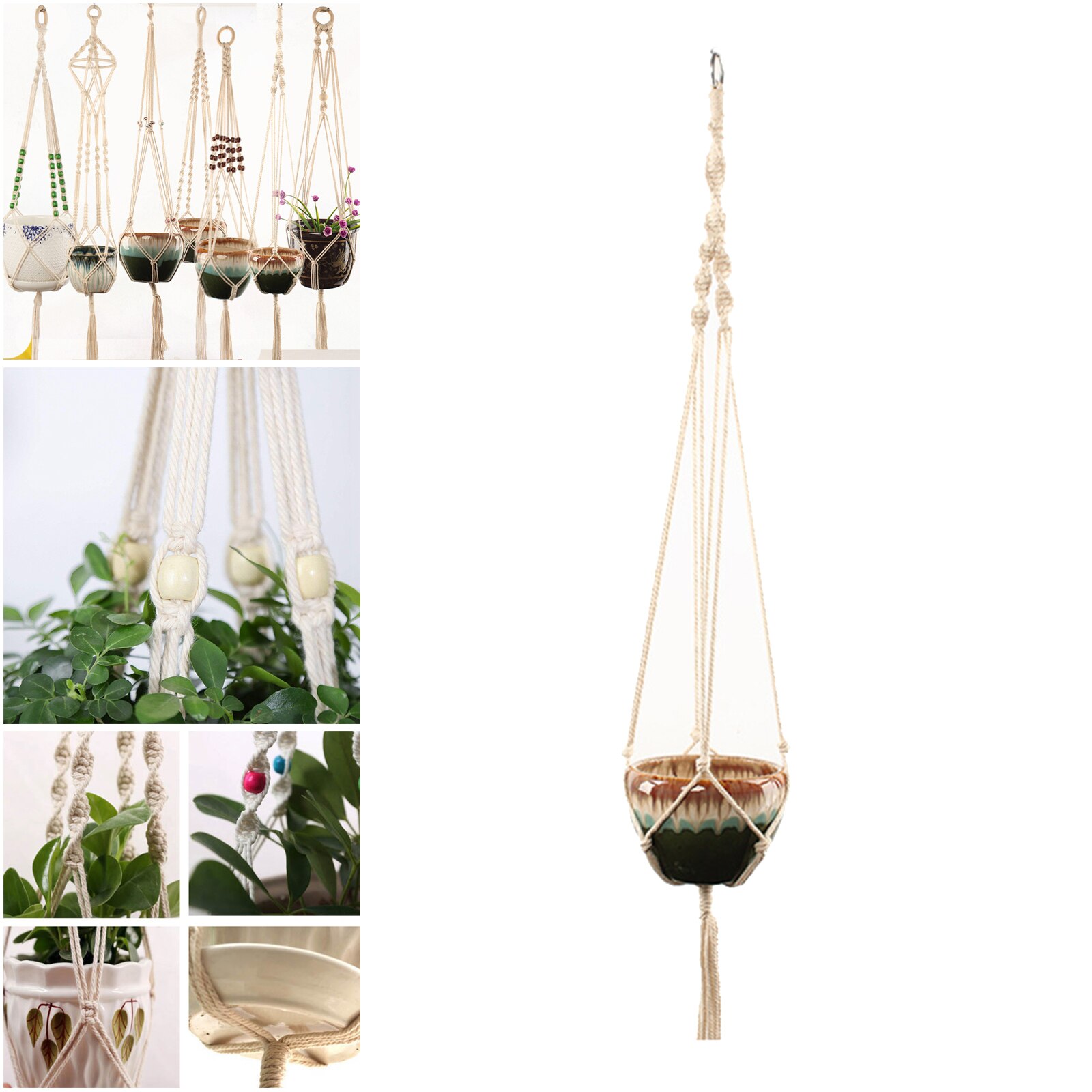Macrame Plant Hanger Cotton Cord Flower Pot Holder 100cm Inddor Decorative