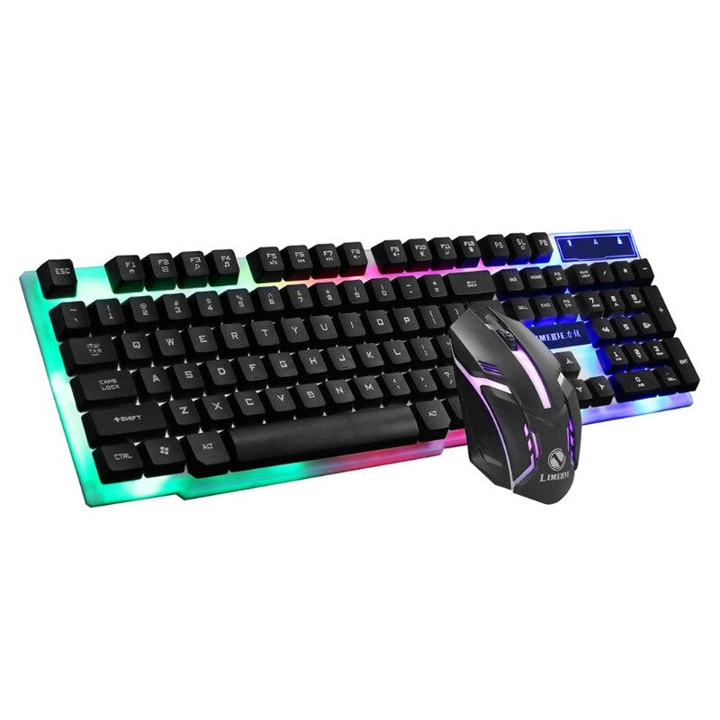 USB Wired Gaming Keyboard Mouse Keyboard Set Colorful Rainbow 104 Keys RGB Backlight Gaming Mouse and Keyboard Kit Home Office: black
