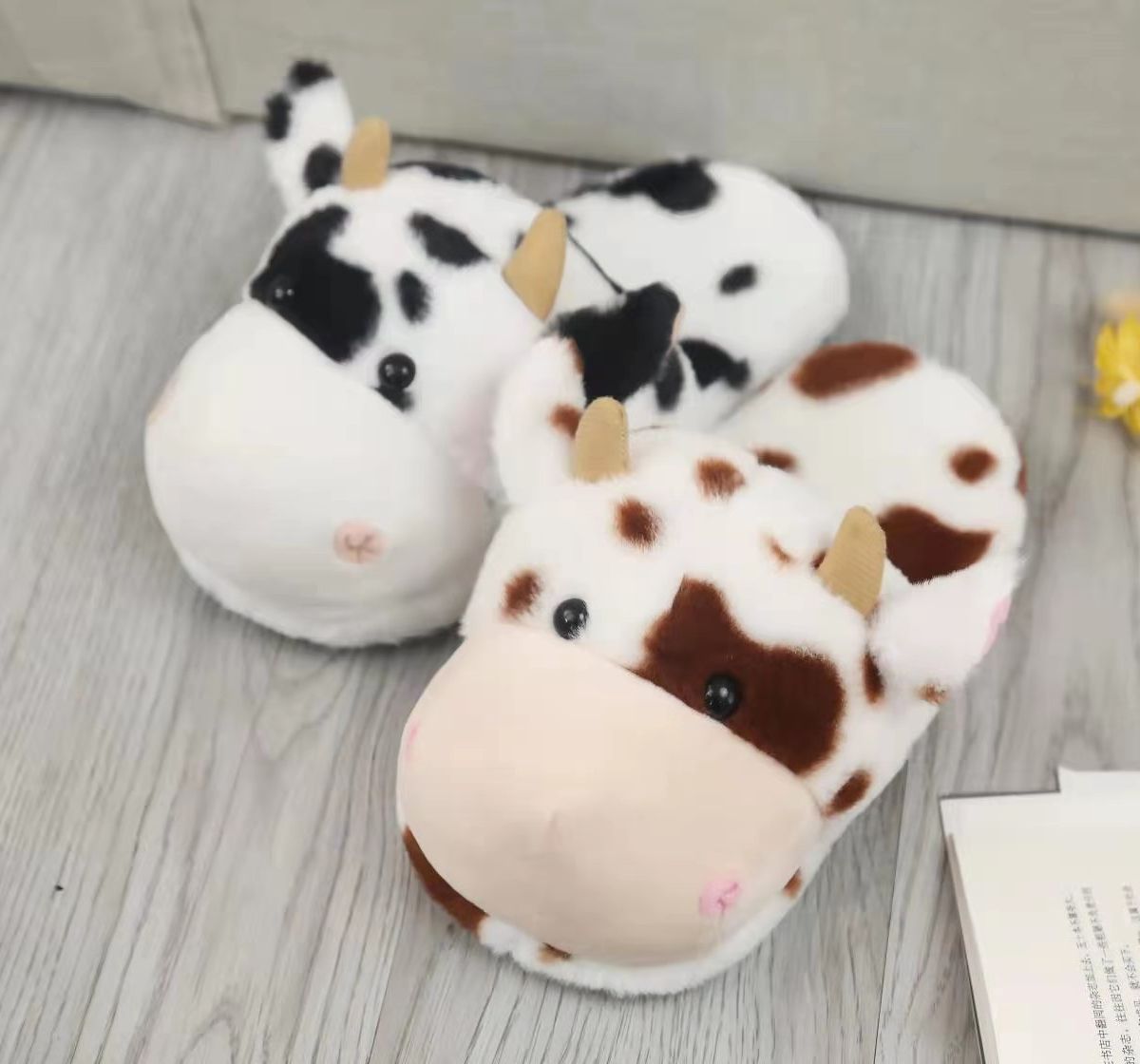 Kawaii Cow Plush Home Slippers Girls Home Non-slip Slippers Cute Animal Home Shoes Indoor Home Cow Cotton Slippers