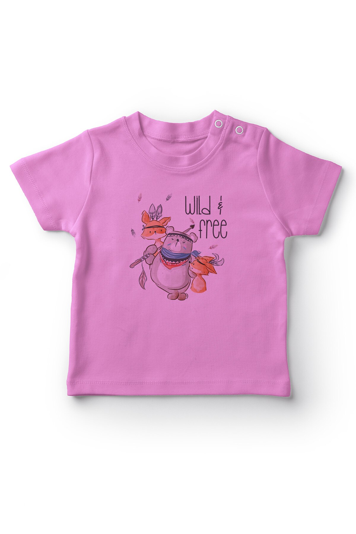Angemiel Baby Wilde In Natuur Gratis Beer En Vossen Baby Meisje T-shirt Roze