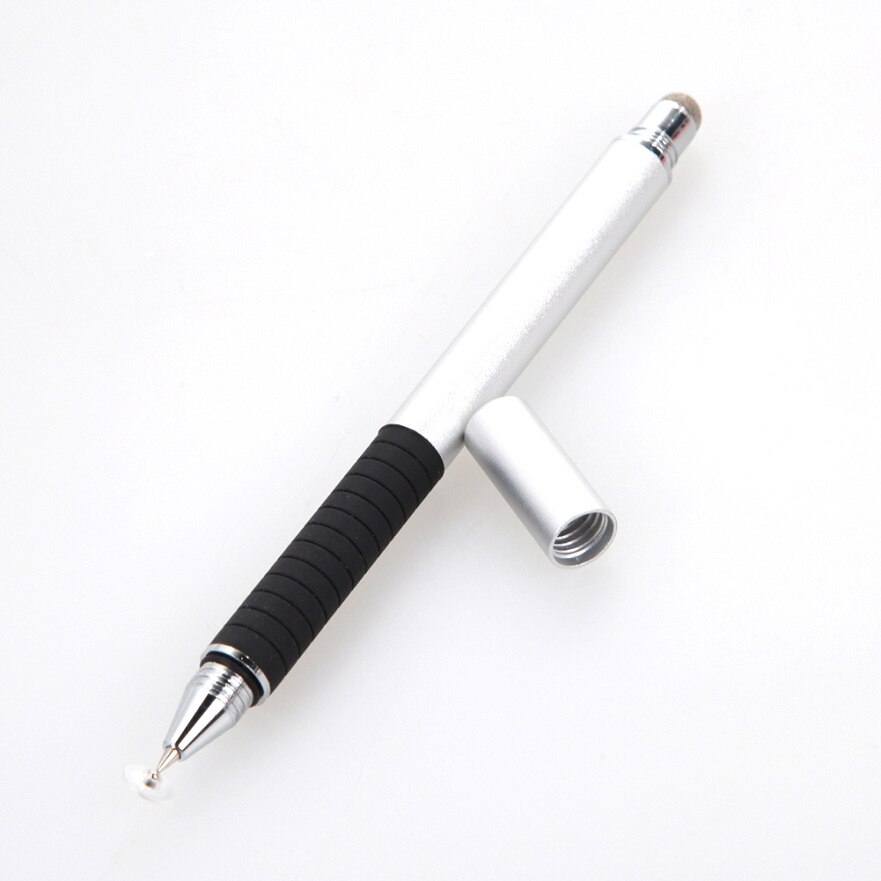 2 in 1 mutilfuction fin punkt rund tunn spets pekskärmspenna kapacitiv stylus penna för ipad iphone alla mobiltelefoner surfplatta: Silver-