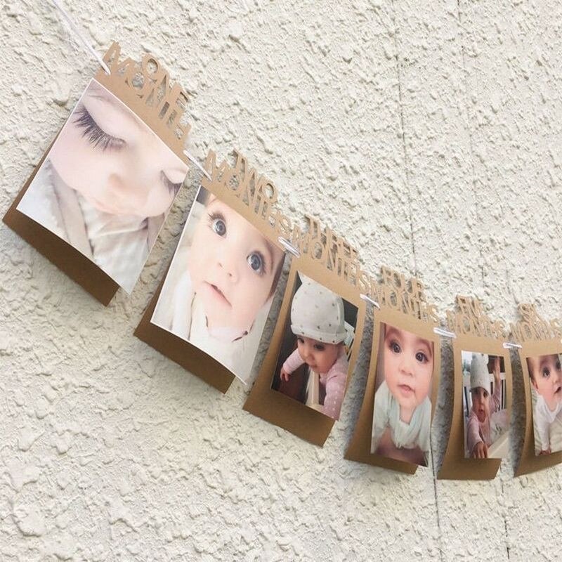 12 stuks verjaardagsfoto's van baby's, banner, babyfoto van 1-12 maanden, slinger, decoratie voor verjaardagsfeestjes