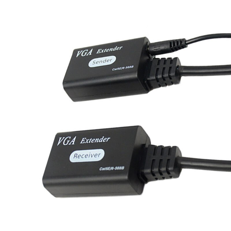 1 Pair 1080P VGA to RJ45 LAN Ethernet Extension Adapter Up to 80M Over CAT5E/6 Cable HDTV VGA Extender Repeater Signal Booster
